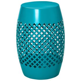 Outsunny 12.5" Steel Outdoor Side Table, Round Hollow Drum Patio End Table, Accent Table for Indoor and Outdoor, Blue