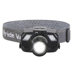 1Pc Motion Sensor LED Headlamp Zoomable Headlamp Flashlight Waterproof Outdoor Emergency Headlight With 3 Lighting Modes (Color: Black)