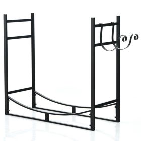 33 Inch Firewood Rack with Removable Kindling Holder Steel Fireplace Wood (Color: Black)