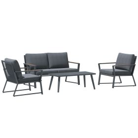 4 Piece Patio Furniture Set, Aluminum Conversation Set, Outdoor Garden Sofa Set with Armchairs, Loveseat, Center Coffee Table and Cushions, Dark (Color: AS PIC)
