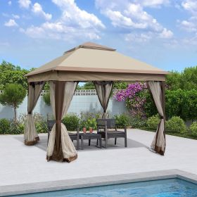 Outdoor 11x 11Ft Pop Up Gazebo Canopy With Removable Zipper Netting,2-Tier Soft Top Event Tent,Suitable For Patio Backyard Garden Camping Area,Co (Color: Coffee)